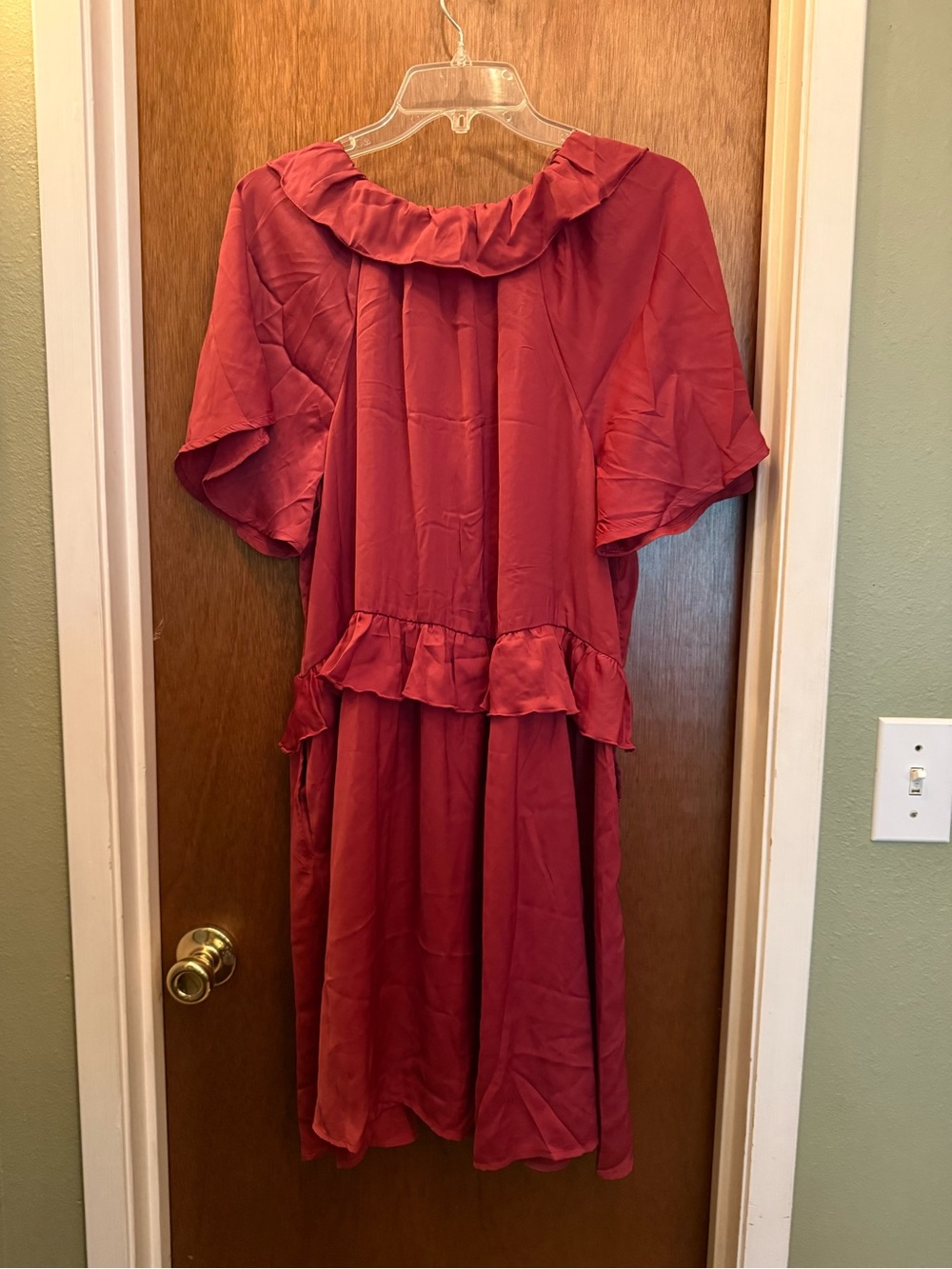 Old Navy Ruffle Tie-Front Midi Dress in Burgundy - Picture 2 of 5